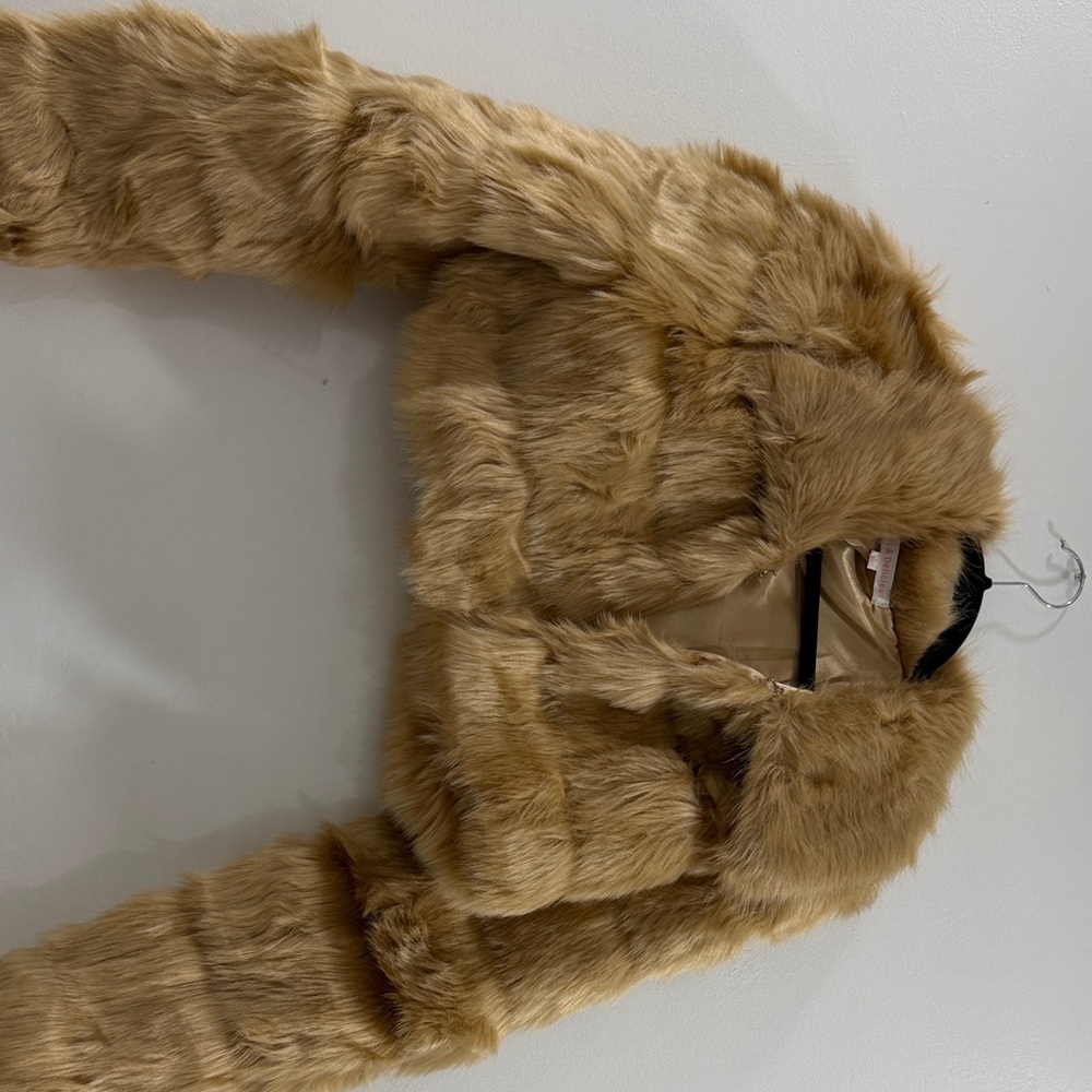 Hot & Delicious Faux Fur Cropped Jacket in Light Brown